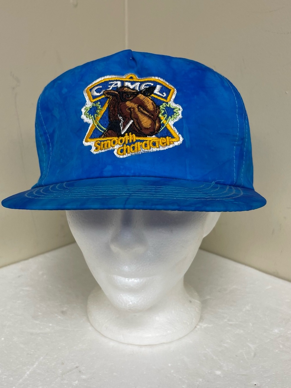 Vintage Joe Camel Cigarettes Smooth Character Snapback Hat Cap Blue Tie Dye